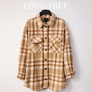 Love Tree Tan and Cream Plaid Utility Jacket